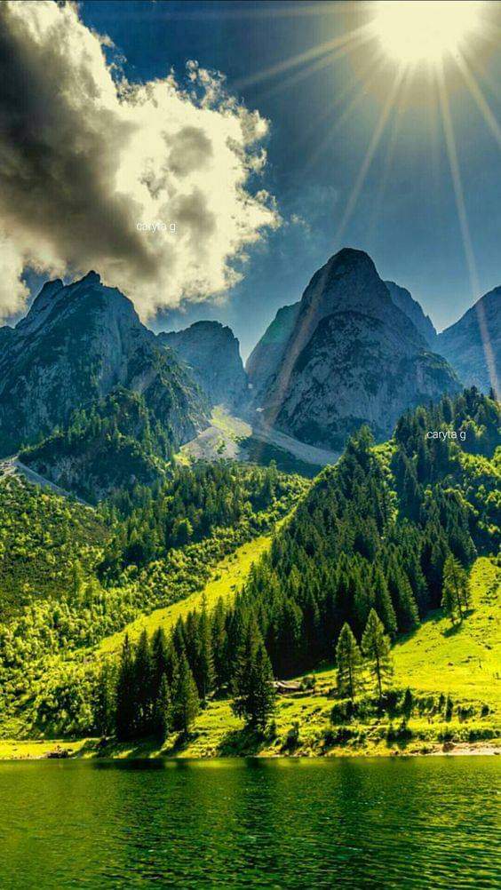 A mountain range with trees in the foreground.