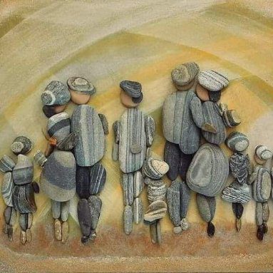 A painting of people in hats and suits